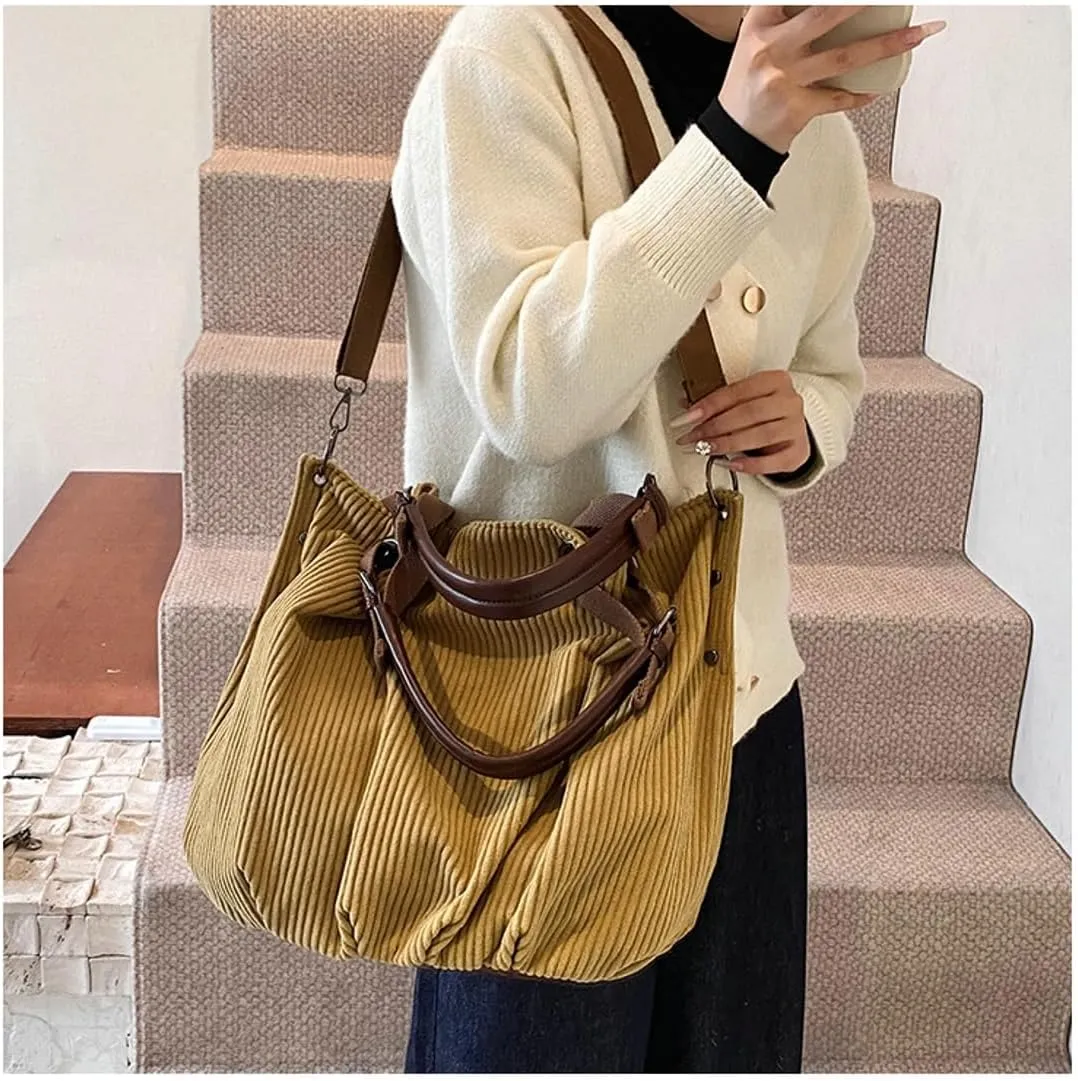 Trendy Corduroy Hobo Bags Women Crescent Crossbody Purse Slouchy Satchels Shoulder Bag Travel Top-handle Tote Handbag