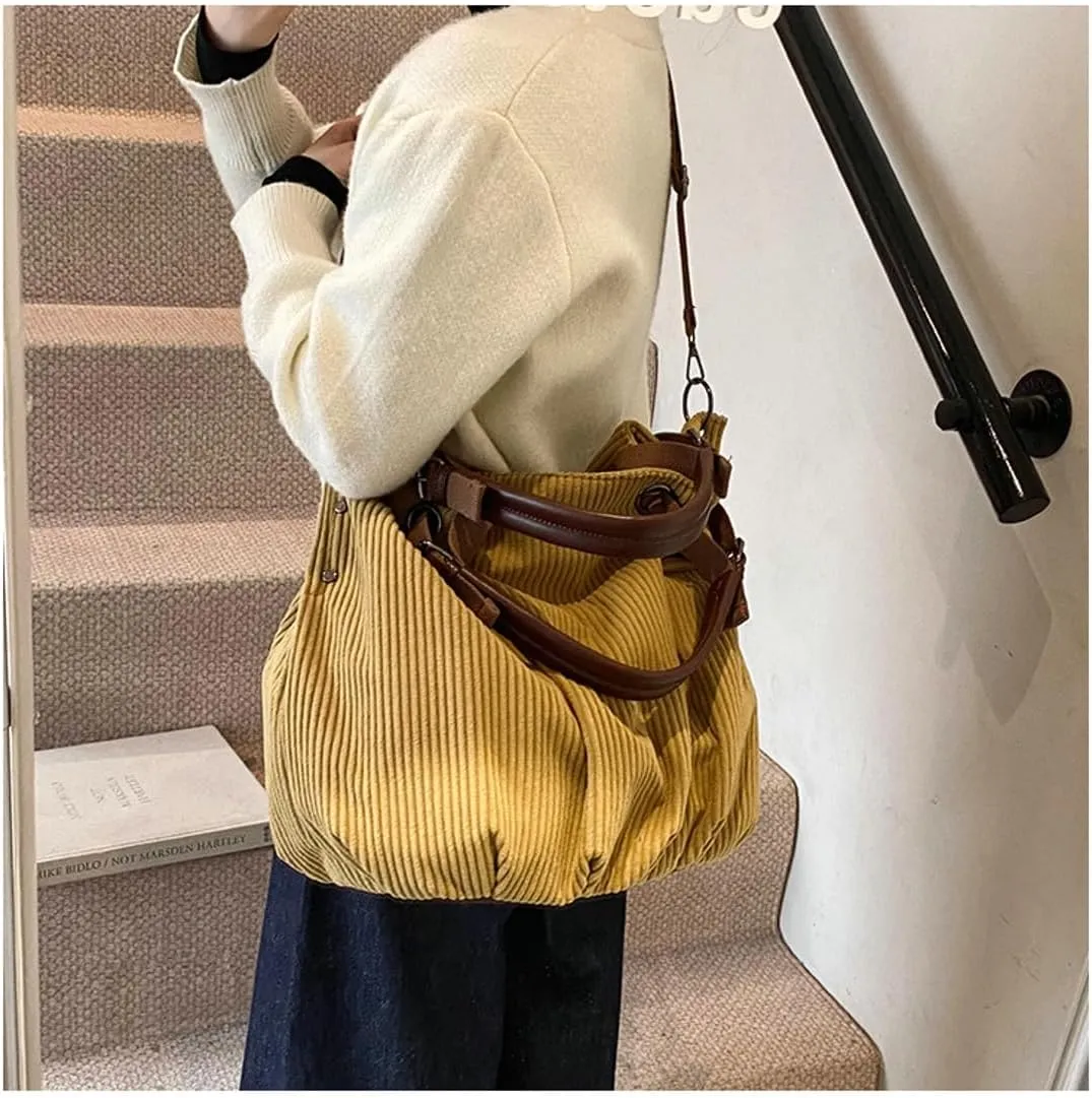 Trendy Corduroy Hobo Bags Women Crescent Crossbody Purse Slouchy Satchels Shoulder Bag Travel Top-handle Tote Handbag