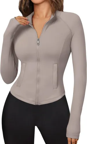 Trendy Queen Women's Full Zip Up Scrubs Lightweight Jacket Cropped Long Sleeve Workout Sweatshirts Slim Fit Running Hoodies
