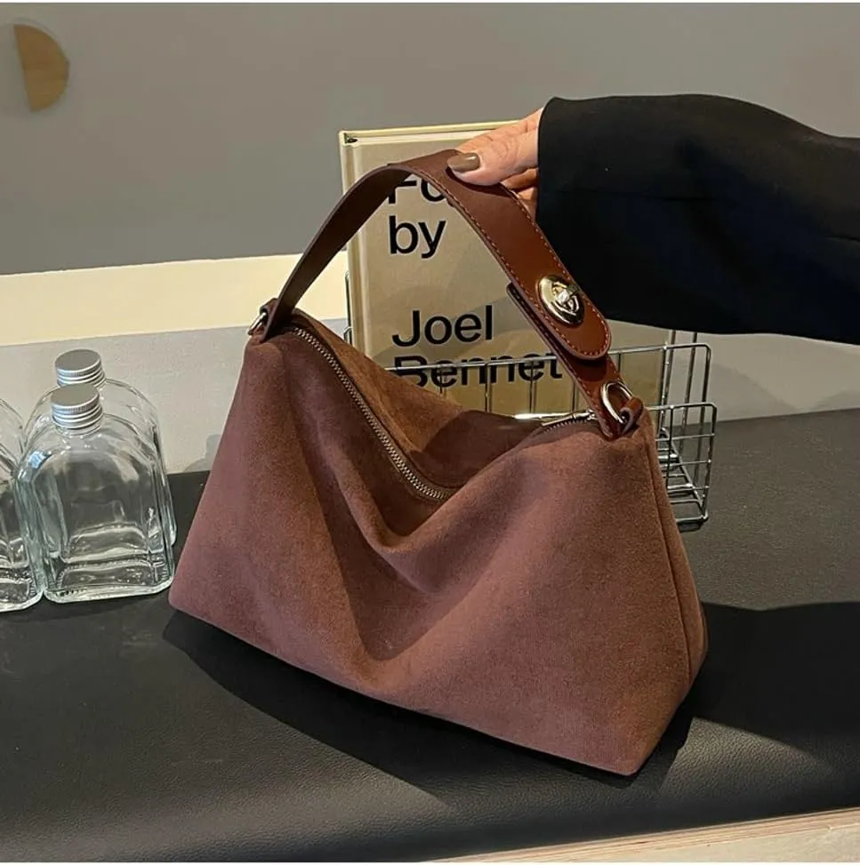 Trendy Suede Cloud Crescent Shoulder Bag Women Hobo Bags Satchels Crossbody Phone Purse Top-handle Travel Tote Handbag
