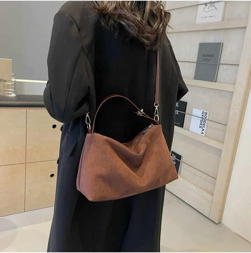 Trendy Suede Cloud Crescent Shoulder Bag Women Hobo Bags Satchels Crossbody Phone Purse Top-handle Travel Tote Handbag