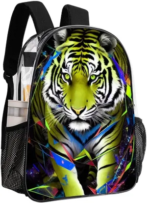 Trippy Tiger Animal Art Rucksack Transparent Anti-Theft Multipurpose Carry On Bag Large Capacity Travel and Sport Backpack Rucksack With Smooth Zippers