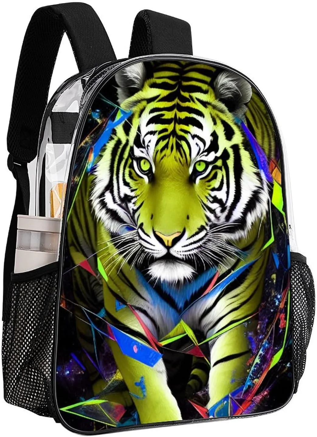 Trippy Tiger Animal Art Rucksack Transparent Anti-Theft Multipurpose Carry On Bag Large Capacity Travel and Sport Backpack Rucksack With Smooth Zippers