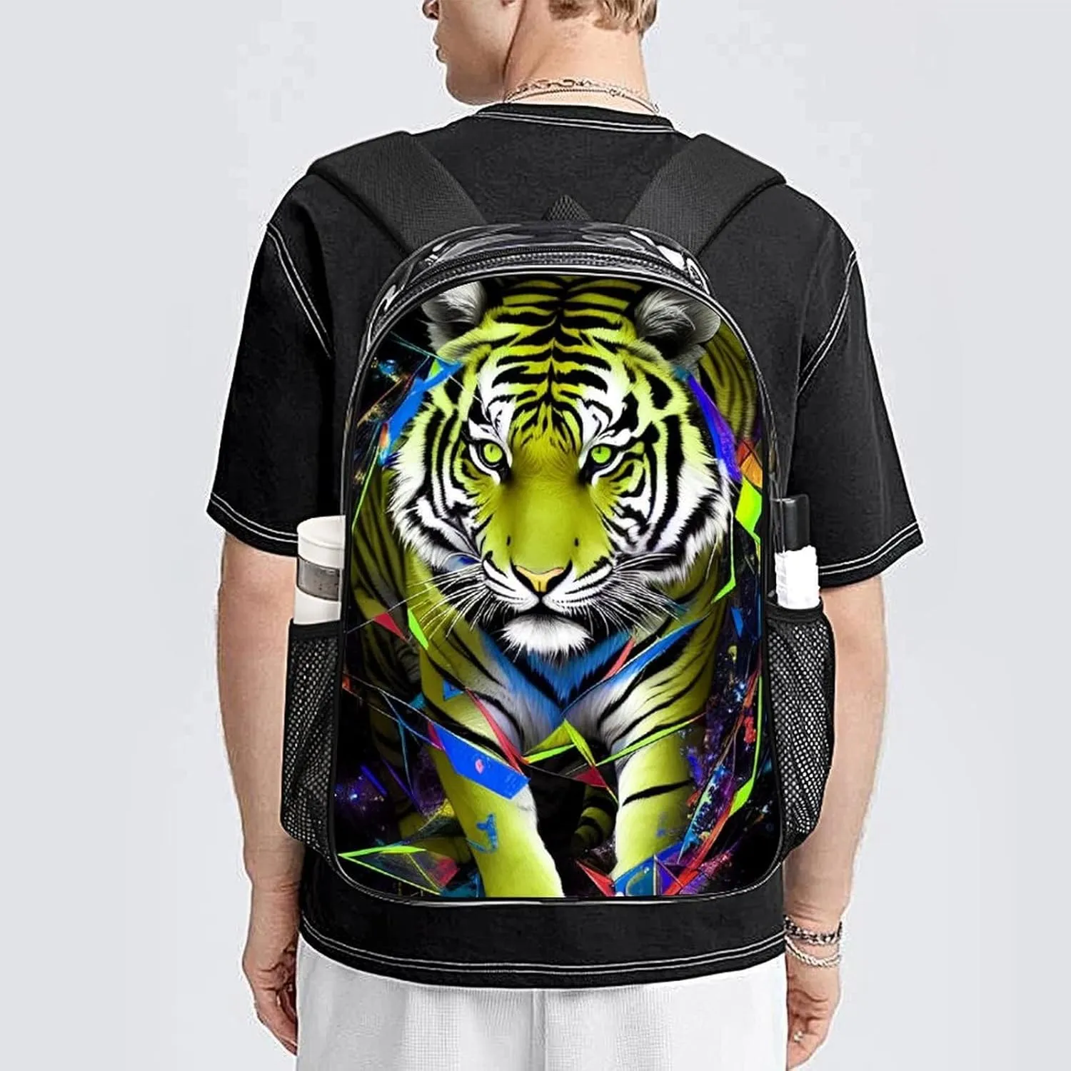 Trippy Tiger Animal Art Rucksack Transparent Anti-Theft Multipurpose Carry On Bag Large Capacity Travel and Sport Backpack Rucksack With Smooth Zippers