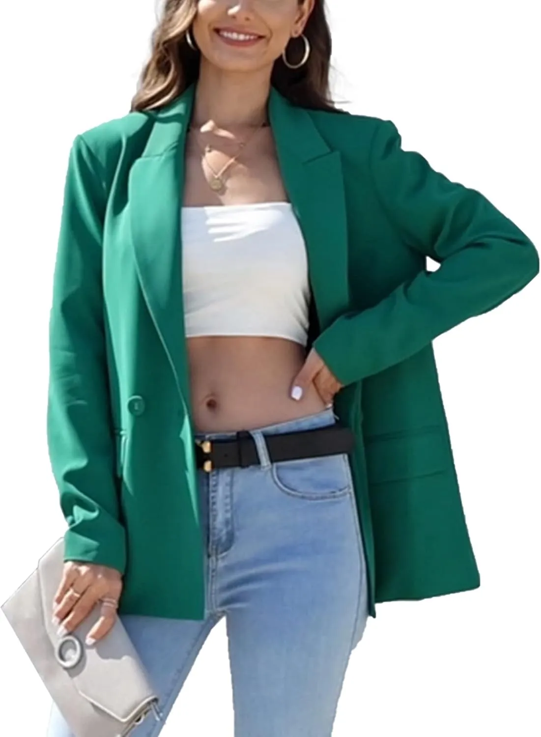 TRNY Women's Oversized Double-Breasted Suit Blazer Jacket Long Sleeve Casual Boyfriend Style Work Office Blazer with Pockets