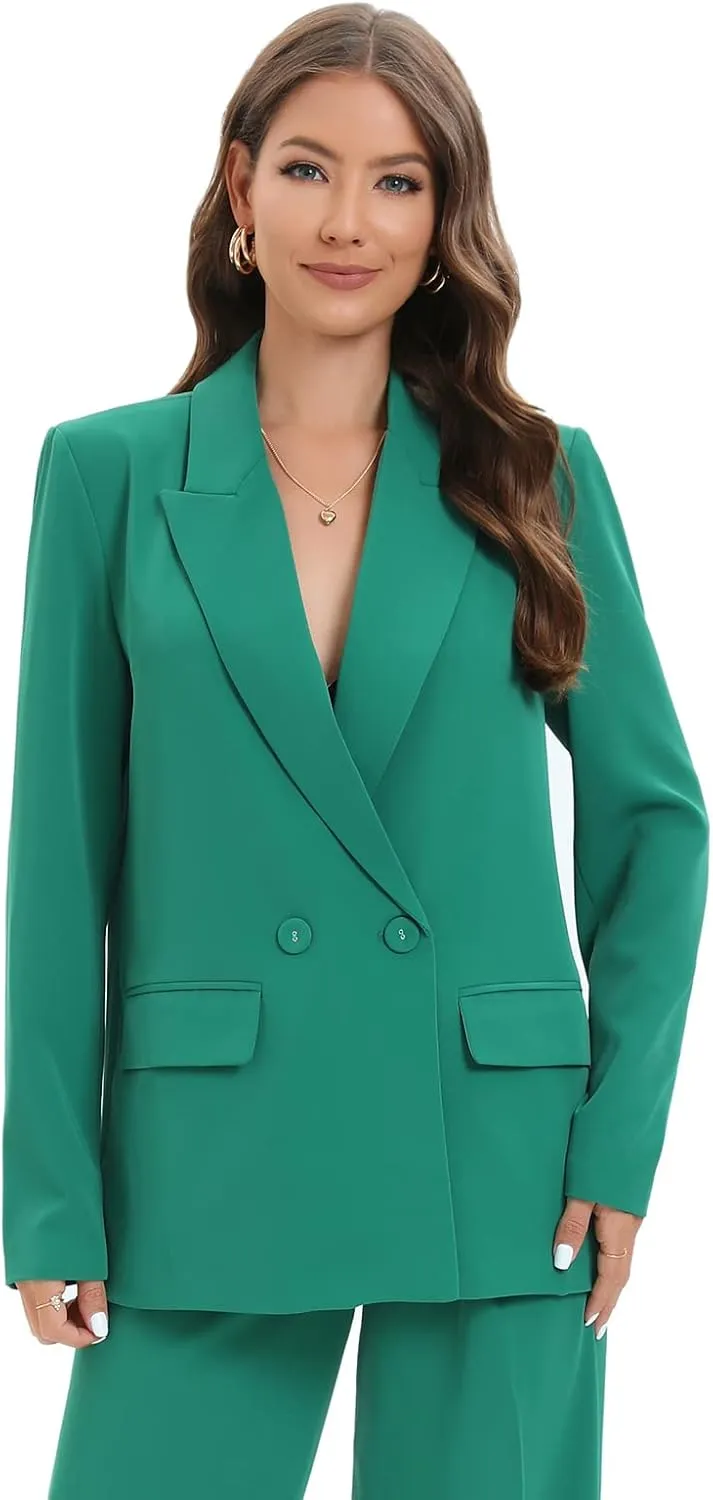 TRNY Women's Oversized Double-Breasted Suit Blazer Jacket Long Sleeve Casual Boyfriend Style Work Office Blazer with Pockets