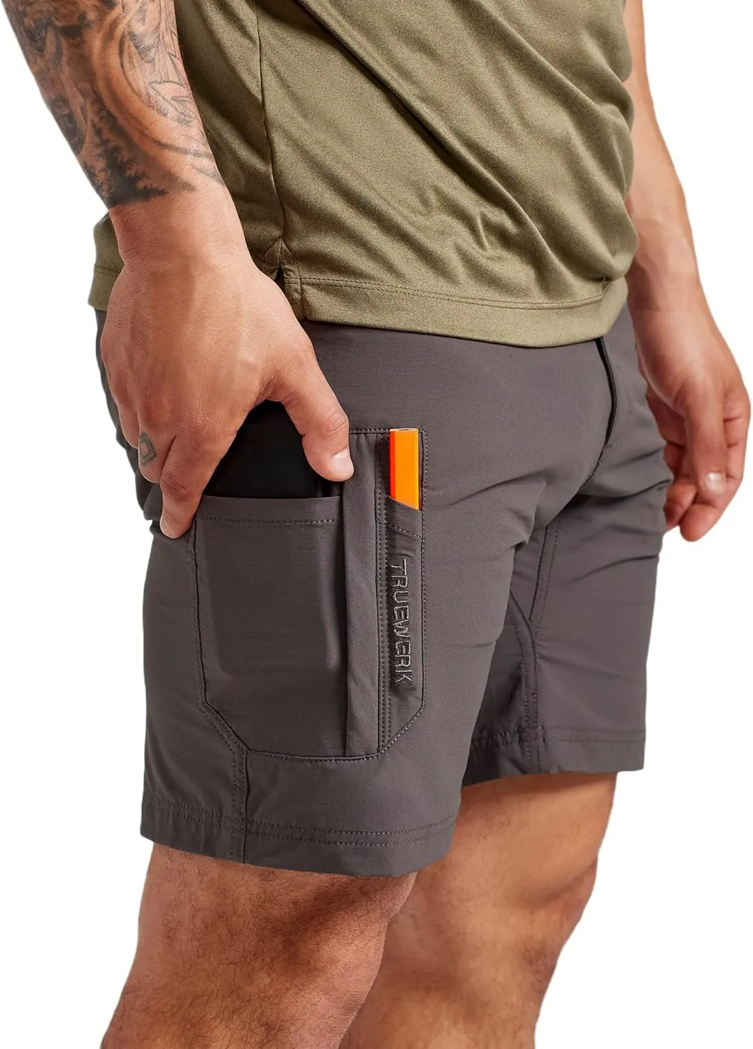 TRUEWERK Men’s Work Shorts - T1 Werkshorts, Moisture Wicking, Multi-Pocket, Tactical Cargo Shorts with 4-Way Stretch