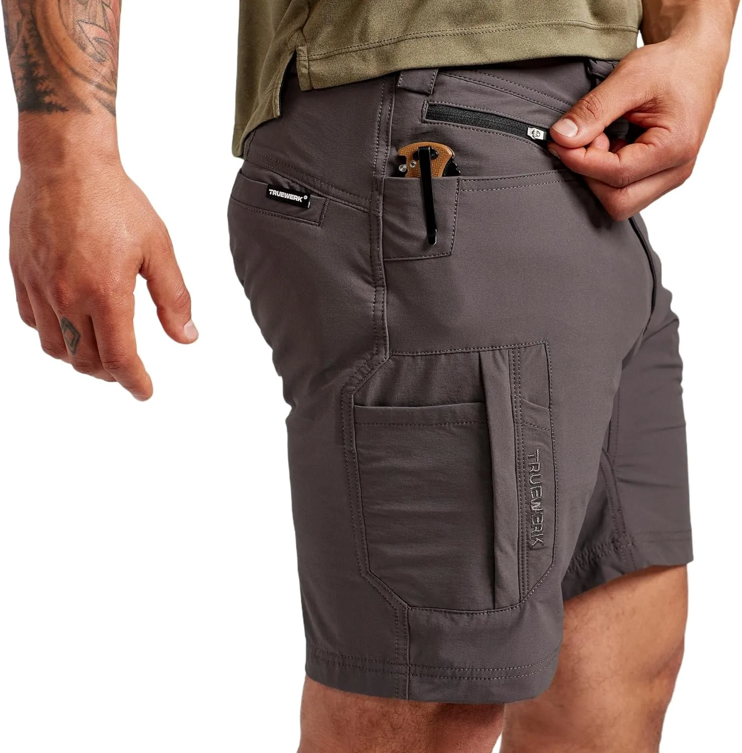 TRUEWERK Men’s Work Shorts - T1 Werkshorts, Moisture Wicking, Multi-Pocket, Tactical Cargo Shorts with 4-Way Stretch