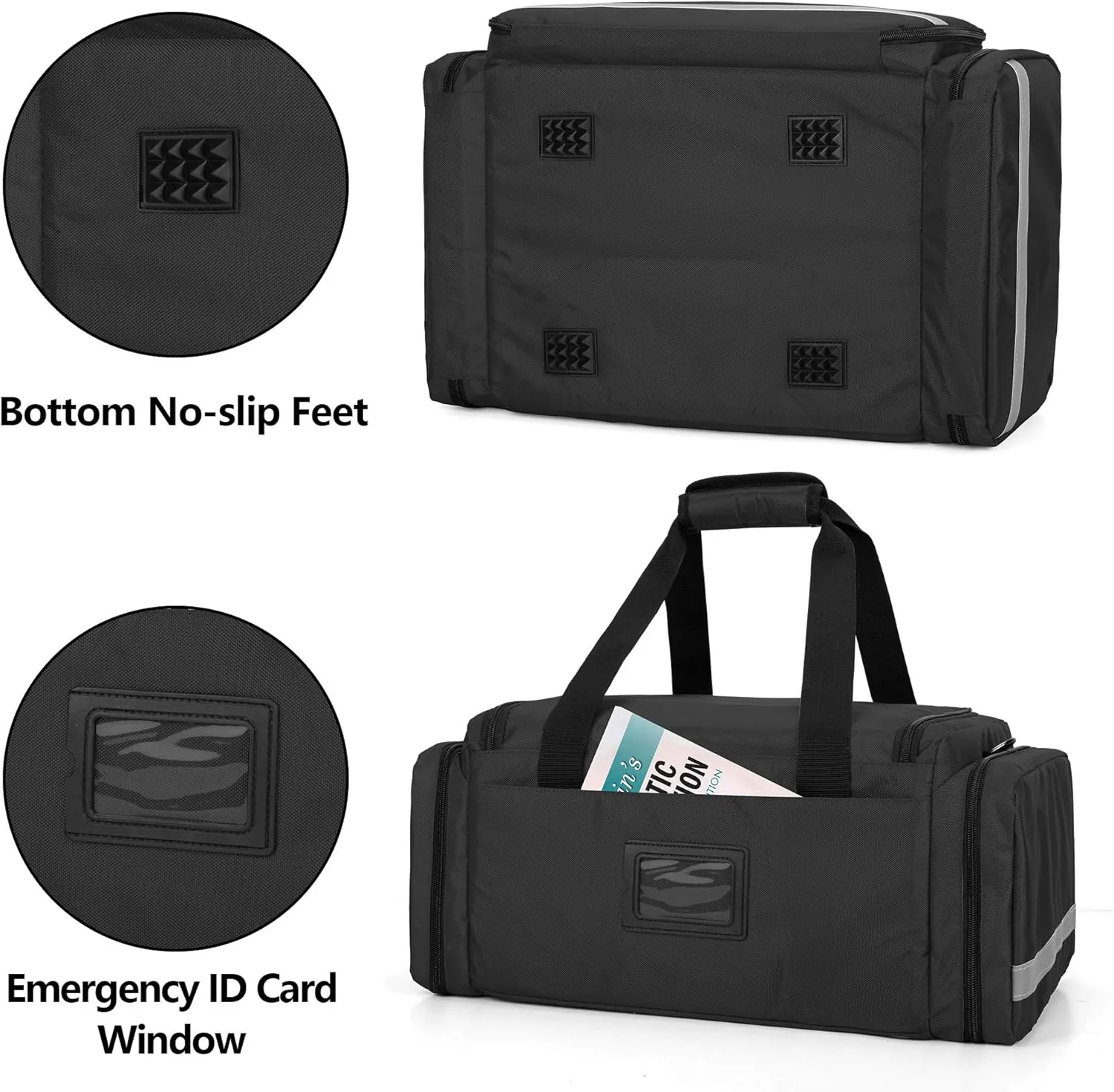 Trunab First Responder Bag Empty, Professional Medical Supplies Bag First Aid Kits Bag with Inner Dividers for Home Health Nurse, Community Care, EMT, EMS, Bag Only, Black - Patented Design