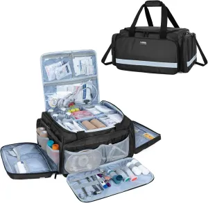 Trunab First Responder Bag Empty, Professional Medical Supplies Bag First Aid Kits Bag with Inner Dividers for Home Health Nurse, Community Care, EMT, EMS, Bag Only, Black - Patented Design