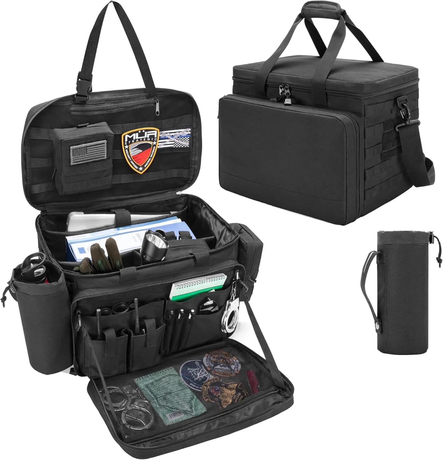 Trunab Patrol Bag Law Enforcement, Police Duty Bag, Car Front Seat Organizer Compatible with 15.6” Laptop, Multiple Compartment, Molle Webbing, Removable Strap, Detachable Kettle Bag