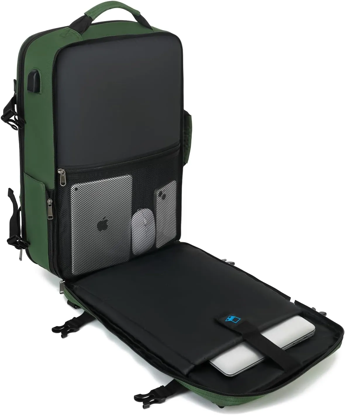 TUGUAN Travel Laptop Backpack 40L Large Computer Backpack with USB Charging Port 17 Inch Laptop Backpack for Men Expandable Backpacks for Men Women, Green - Suitable for Travel