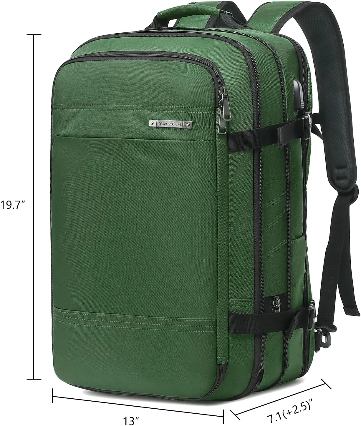 TUGUAN Travel Laptop Backpack 40L Large Computer Backpack with USB Charging Port 17 Inch Laptop Backpack for Men Expandable Backpacks for Men Women, Green - Suitable for Travel