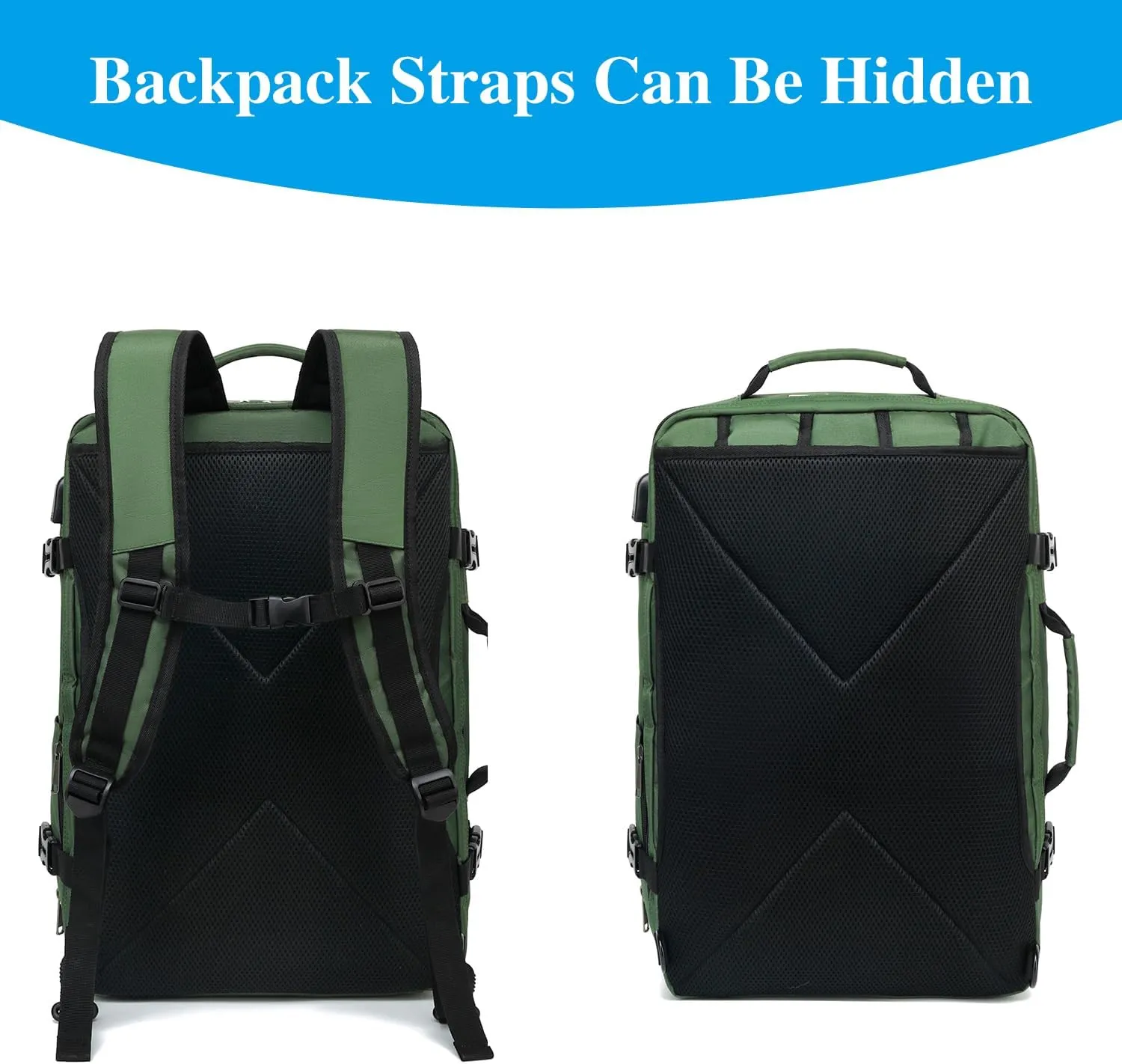 TUGUAN Travel Laptop Backpack 40L Large Computer Backpack with USB Charging Port 17 Inch Laptop Backpack for Men Expandable Backpacks for Men Women, Green - Suitable for Travel