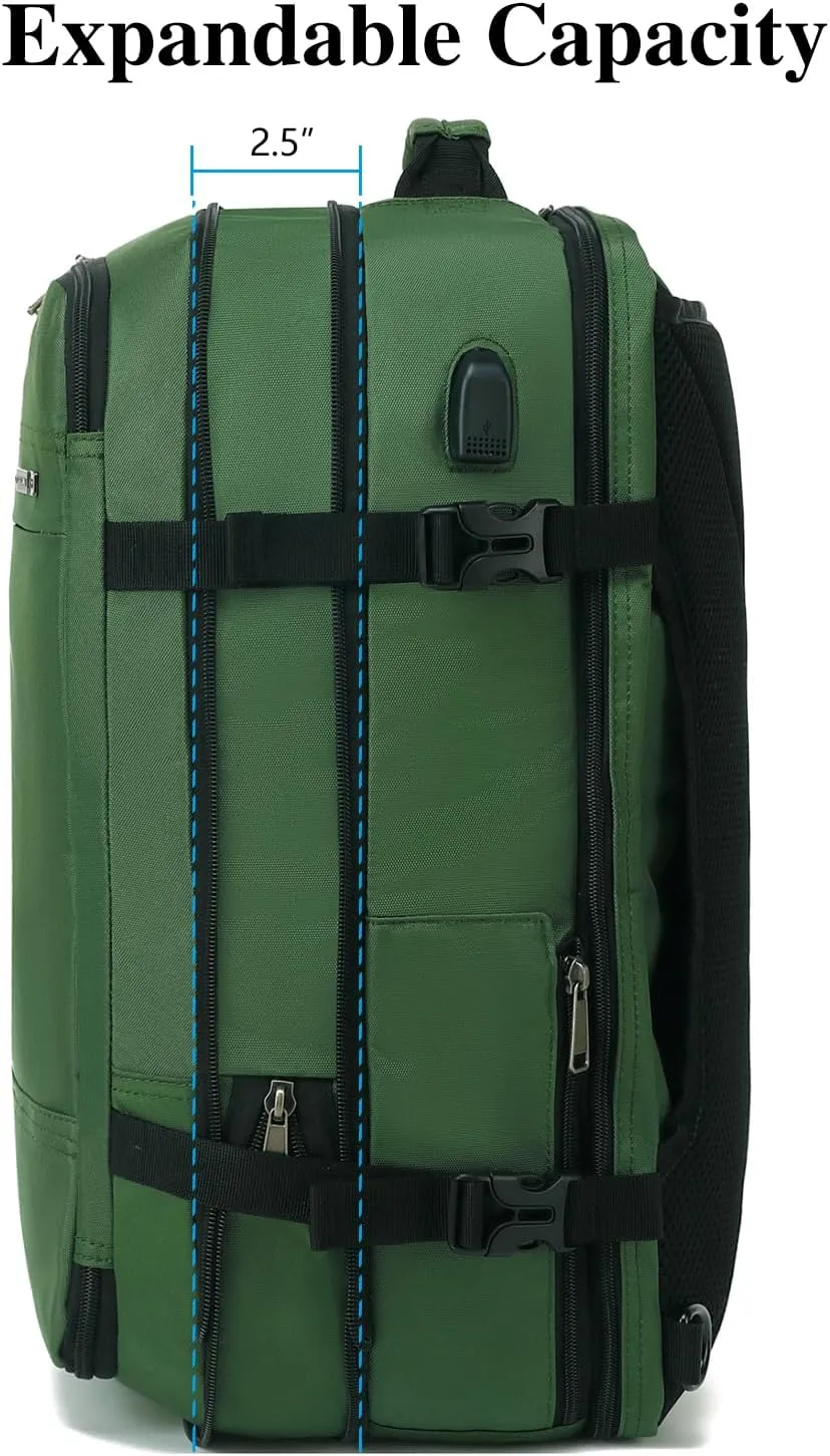 TUGUAN Travel Laptop Backpack 40L Large Computer Backpack with USB Charging Port 17 Inch Laptop Backpack for Men Expandable Backpacks for Men Women, Green - Suitable for Travel
