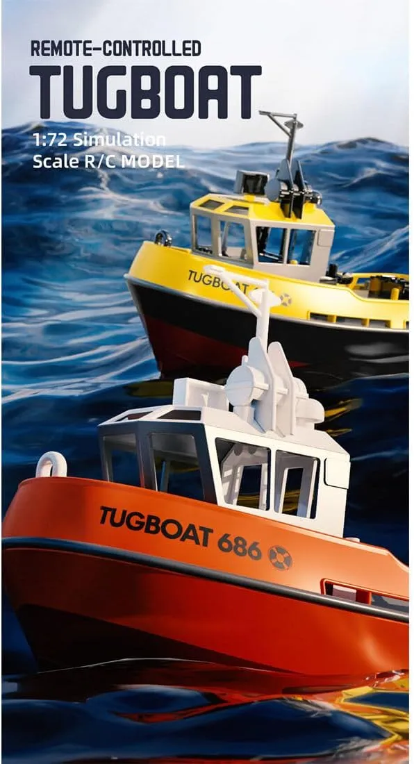 Turbojet RC Speedboat - 8KM/H High-Speed Remote Control Boat, 1:72 Scale Waterproof RC Electric Tugboat Model for Pools, Lakes & Rivers | Gift for Adults & Teens