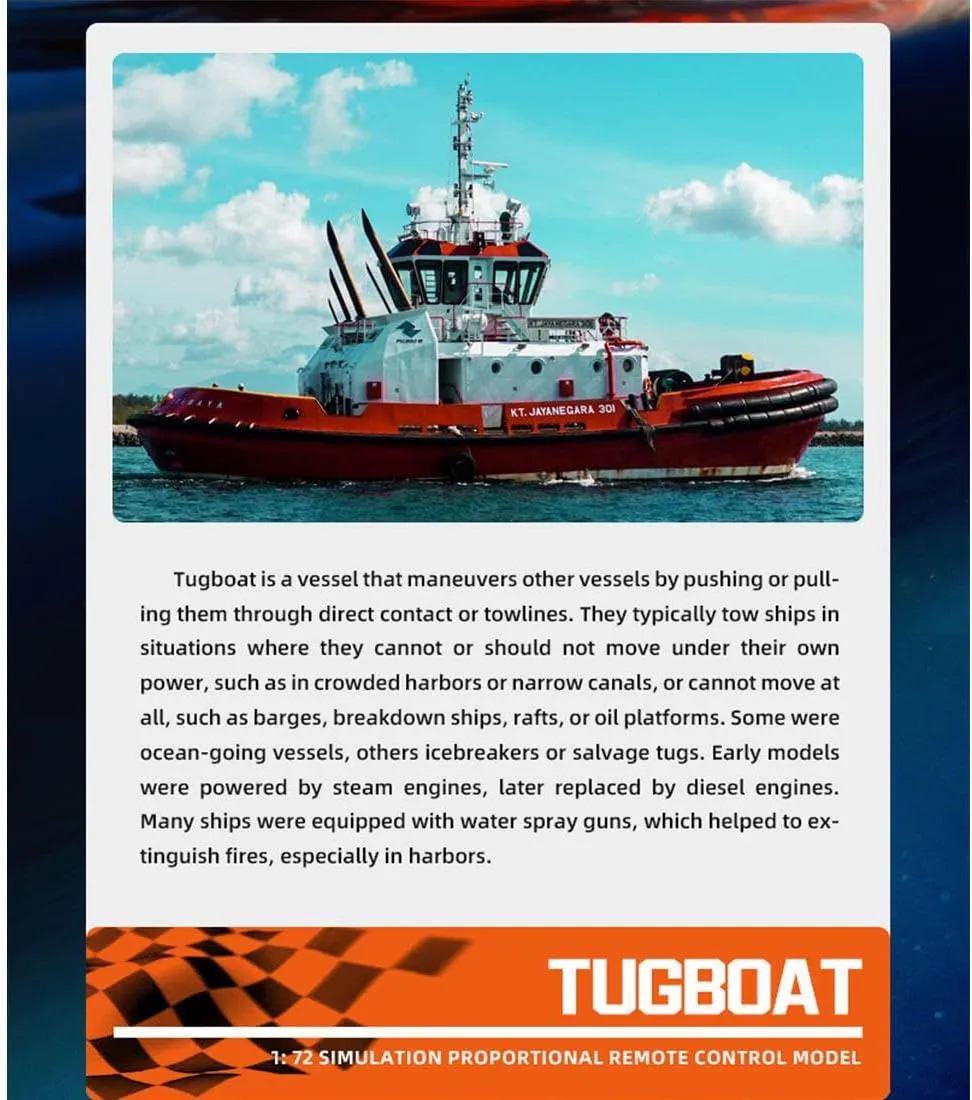 Turbojet RC Speedboat - 8KM/H High-Speed Remote Control Boat, 1:72 Scale Waterproof RC Electric Tugboat Model for Pools, Lakes & Rivers | Gift for Adults & Teens