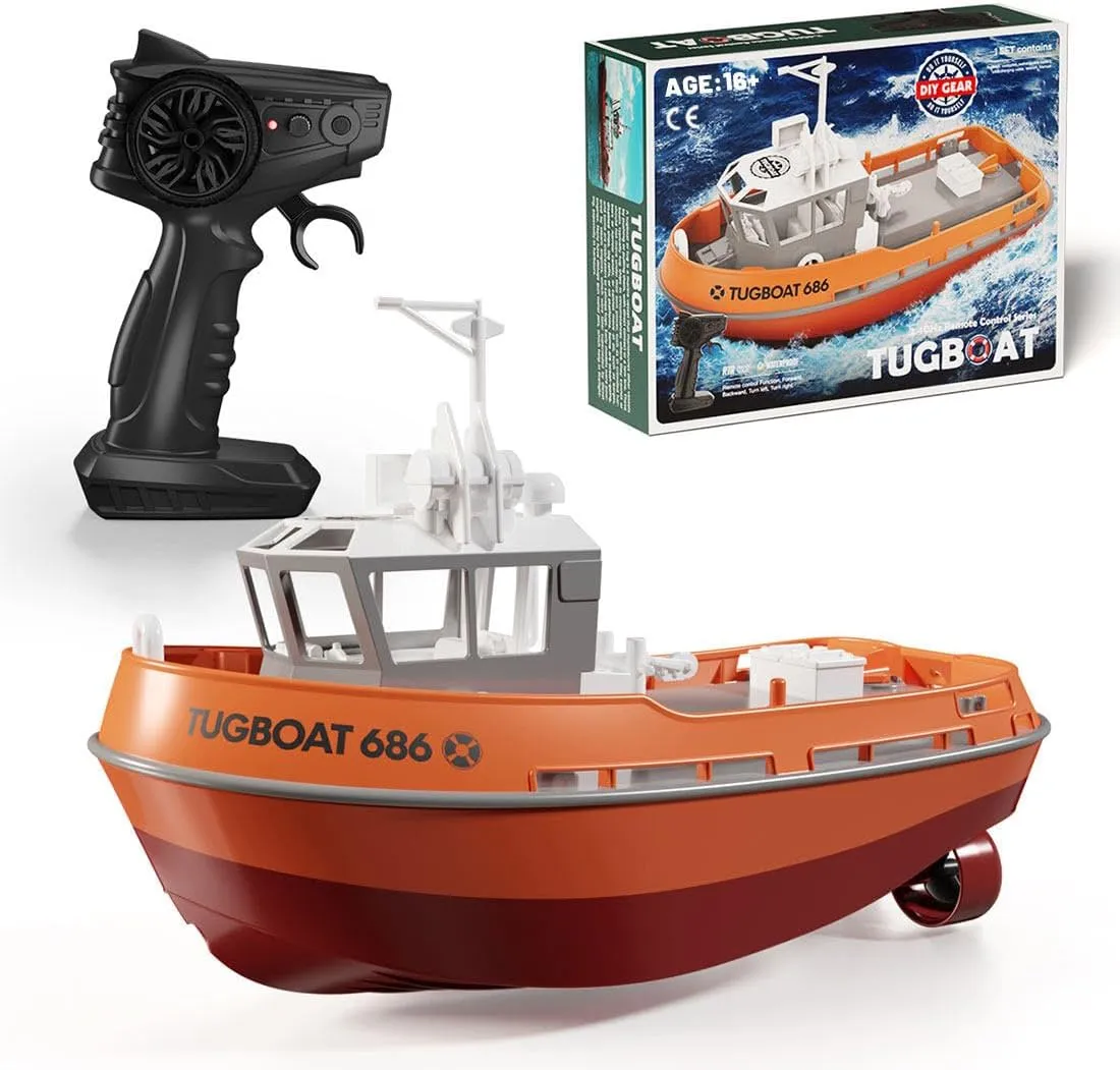 Turbojet RC Speedboat - 8KM/H High-Speed Remote Control Boat, 1:72 Scale Waterproof RC Electric Tugboat Model for Pools, Lakes & Rivers | Gift for Adults & Teens