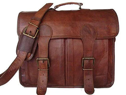 TUZECH Pure Leather Bag Unisex Office Formal Travel Brown Laptop Messenger Bag - Fits Laptop (11 Inches)