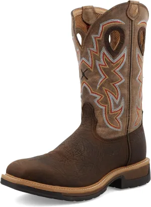 Twisted X Men's 12" Western Work Boot, Square Toe Alloy Toe, Taupe & Bomber, 10.5 D