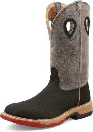 Twisted X Men's 12" Western Work Boot, Square Toe Alloy Toe with CellStretch, Charcoal & Grey, 12 EE