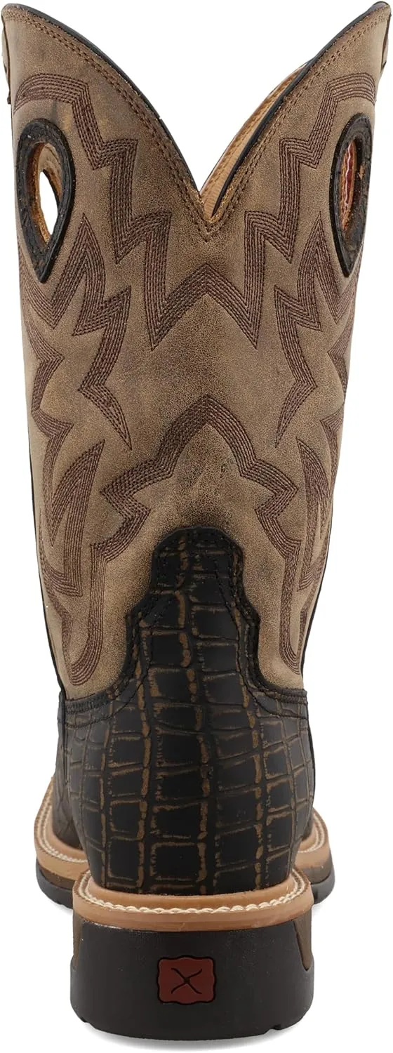 Twisted X Men's 12" Western Work Boot, Square Toe Alloy Toe with CellStretch