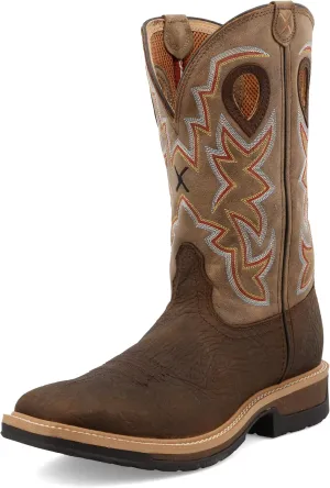 Twisted X Men's 12" Western Work Boot, Square Toe, Taupe & Bomber, 9.5 EE