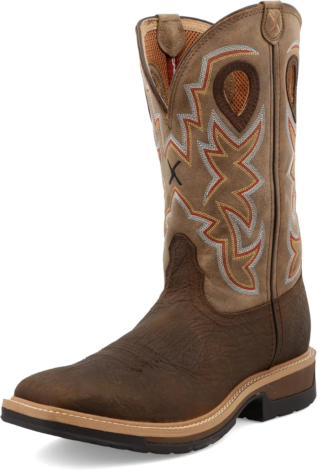Twisted X Men's 12" Western Work Boot, Square Toe, Taupe & Bomber, 9.5 EE