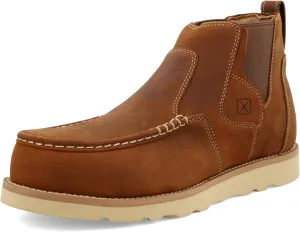 Twisted X Men's 4" Work Chelsea Wedge Sole Boot, Round Toe Nano Toe with CellSole, Oiled Saddle, 12 W