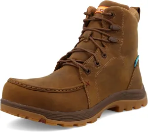 Twisted X Men's 6" Work Oblique Toe Boot, Moc Toe Nano Toe with CellSole, Distressed Saddle, 12 M