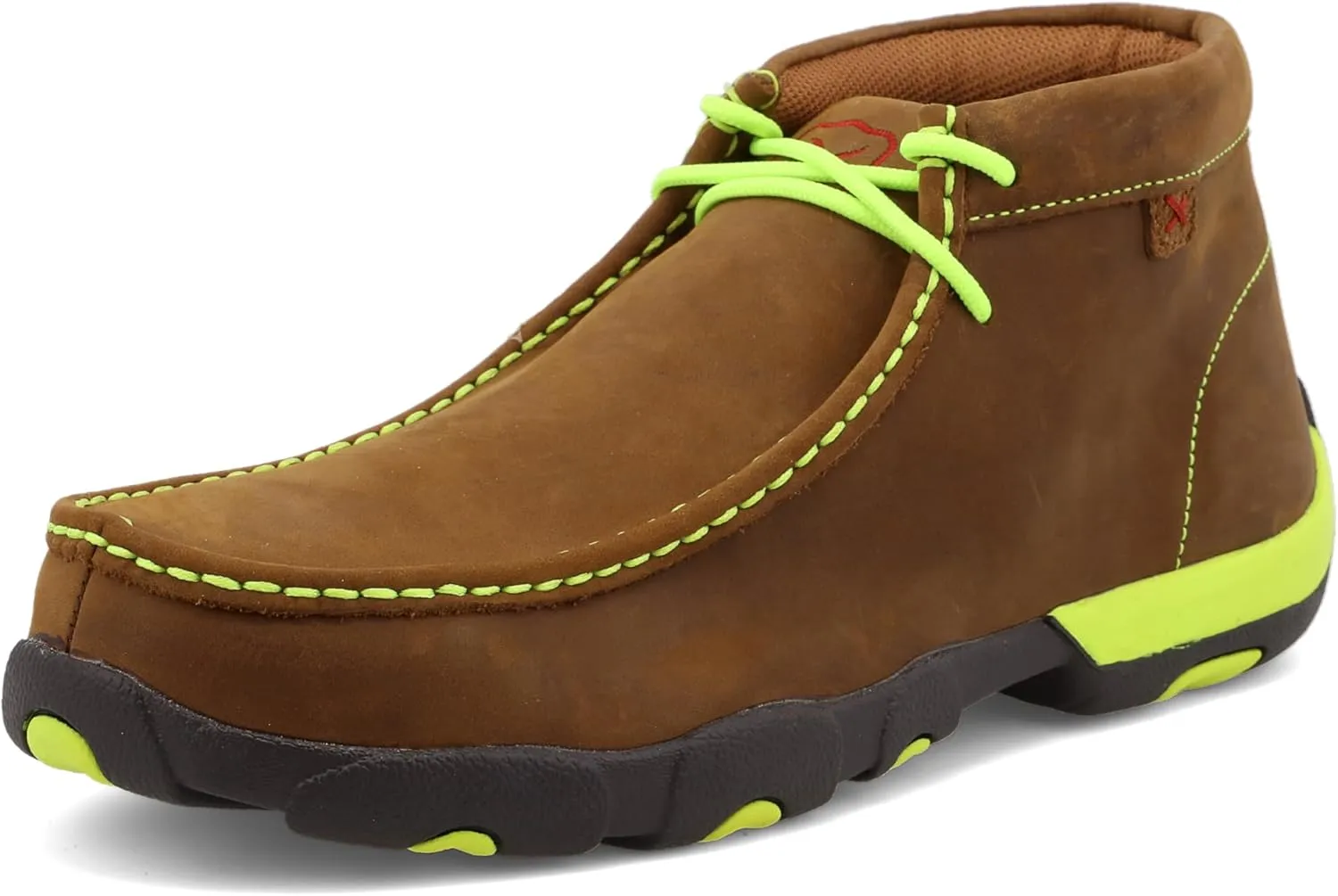 Twisted X Men's Work Chukka Driving Moc, Moc Toe Steel Toe, Distressed Saddle & Yellow, 9 W