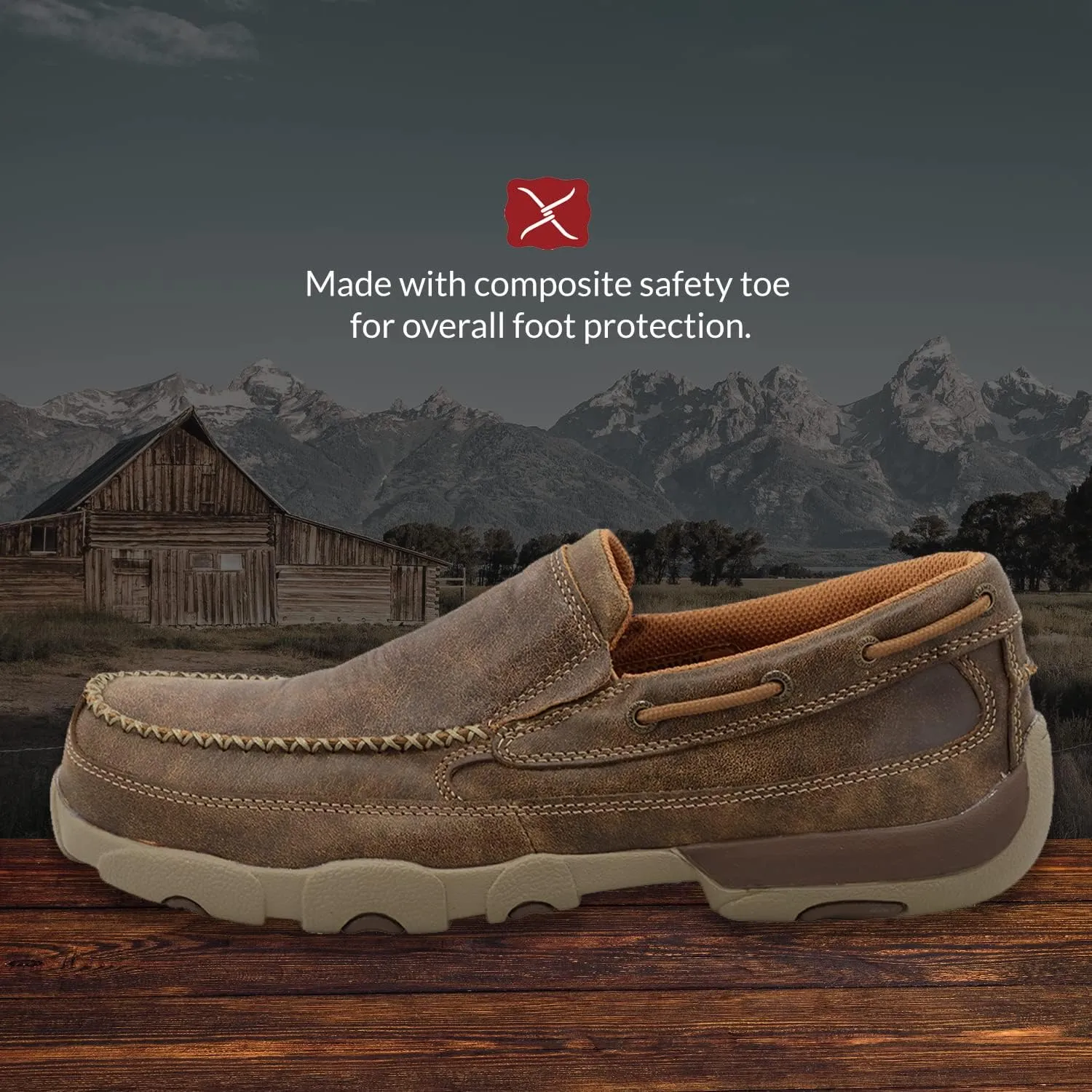 Twisted X Men's Work Slip-On Driving Moc, Moc Toe Composite Toe