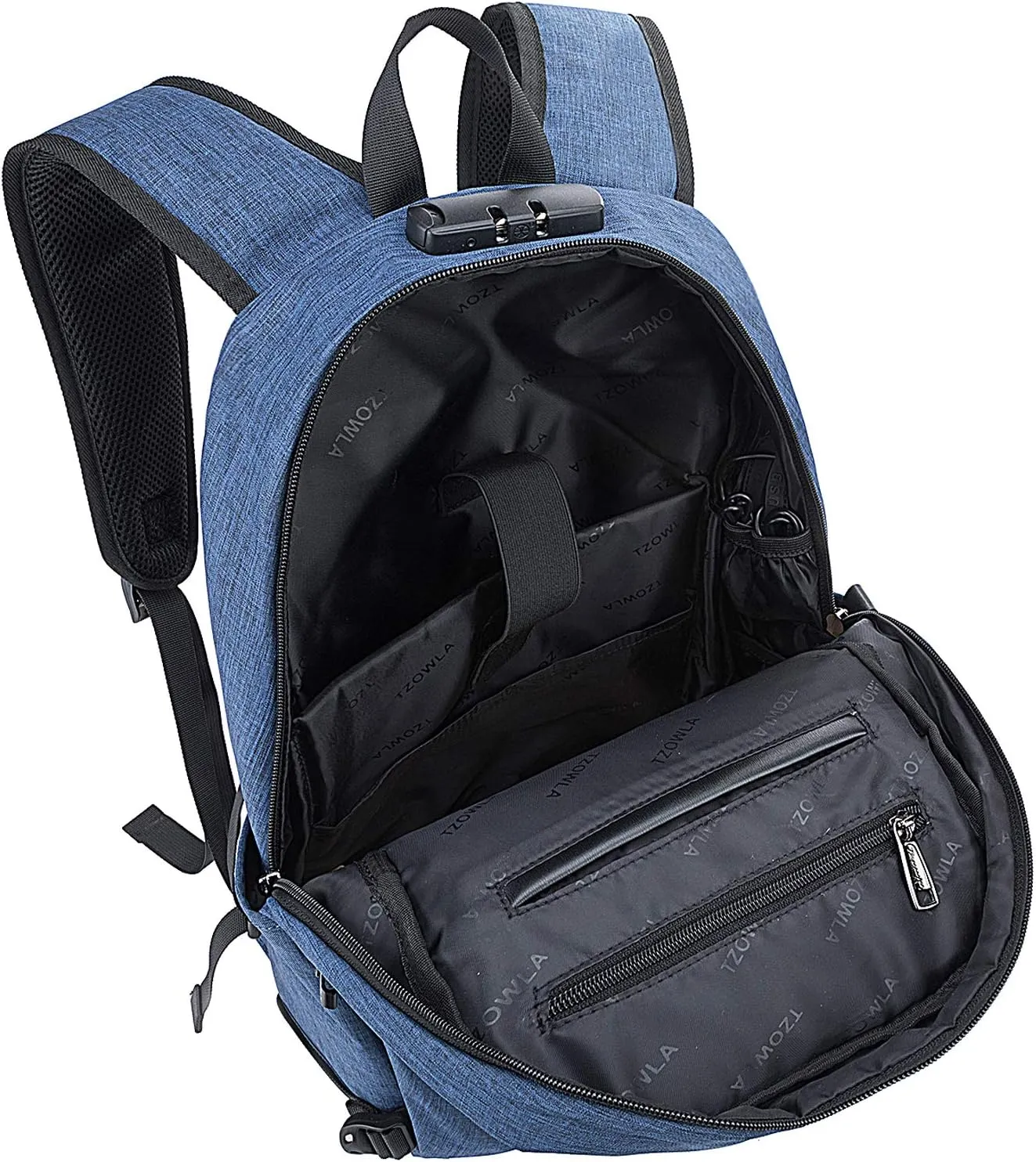 Tzowla Business Laptop Backpack Anti-Theft Backpack with USB Charging Port and Lock 15.6 Inch Computer Backpacks for Women Men, Casual Hiking Travel Daypack (Blue)