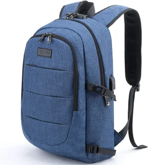 Tzowla Business Laptop Backpack Anti-Theft Backpack with USB Charging Port and Lock 15.6 Inch Computer Backpacks for Women Men, Casual Hiking Travel Daypack (Blue)