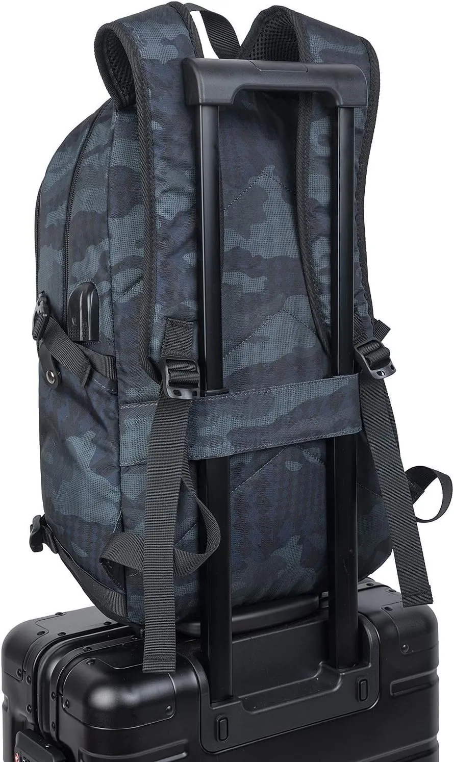 Tzowla Business Laptop Backpack Water Resistant Anti-Theft Backpack with USB Charging Port and Lock 17.3 Inch Computer Backpacks for Women Men, Casual Hiking Travel Daypack (Navy Blue Camo)