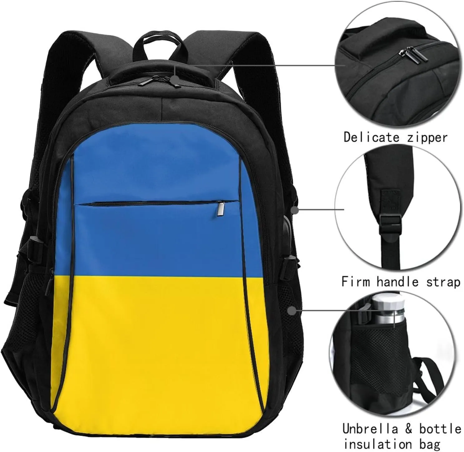 Ukraine Flag Casual Travel Backpacks Hiking Camping Backpack Large Outdoor Sport Daypack Laptop Rucksack Climbing Working Bags with USB Port