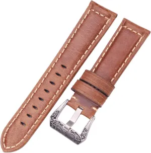 Universal Strap,20mm 22mm 24mm Watchbands Handmade Vintage Men Women Soft Leather Watch Strap with Silver Stainless Steel Buckles