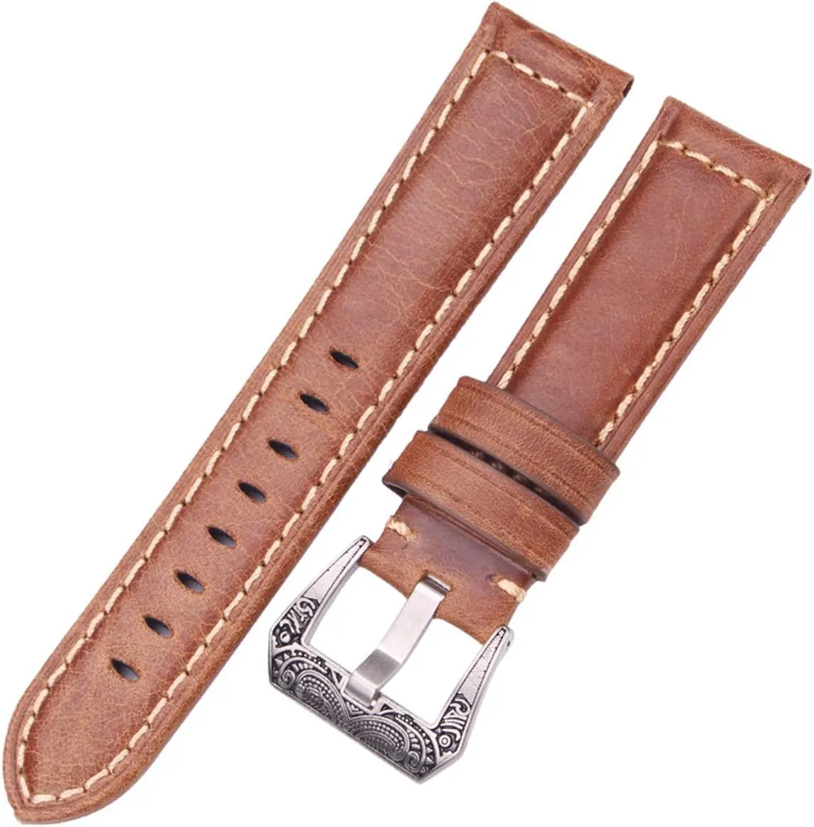 Universal Strap,20mm 22mm 24mm Watchbands Handmade Vintage Men Women Soft Leather Watch Strap with Silver Stainless Steel Buckles