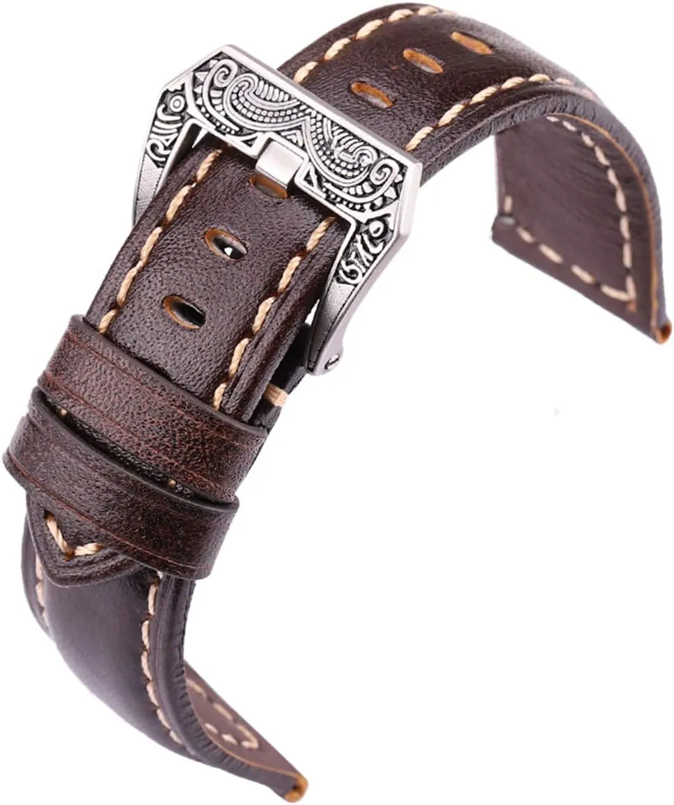 Universal Strap,20mm 22mm 24mm Watchbands Handmade Vintage Men Women Soft Leather Watch Strap with Silver Stainless Steel Buckles