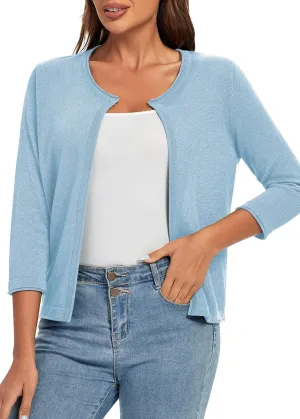 Urban CoCo Women's 3/4 Sleeve Open Front Shrugs Lightweight Crew Neck Cardigan Sweater
