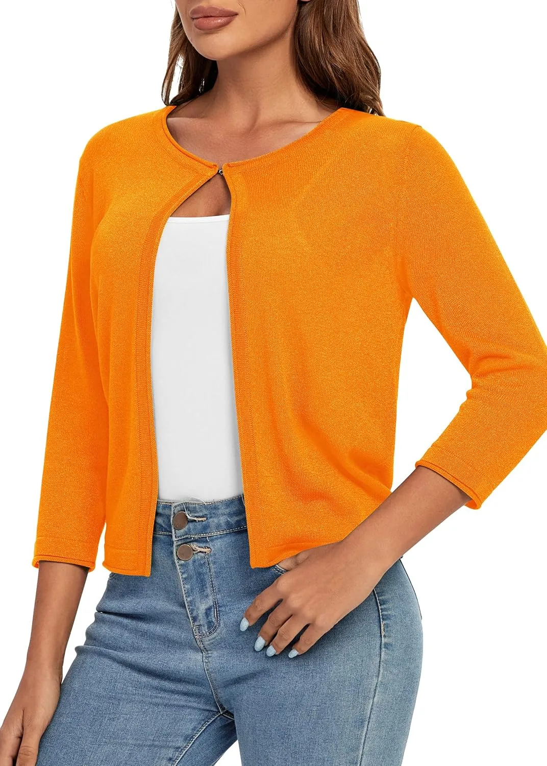 Urban CoCo Women's 3/4 Sleeve Open Front Shrugs Lightweight Crew Neck Cardigan Sweater