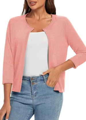 Urban CoCo Women's 3/4 Sleeve Open Front Shrugs Lightweight Crew Neck Cardigan Sweater