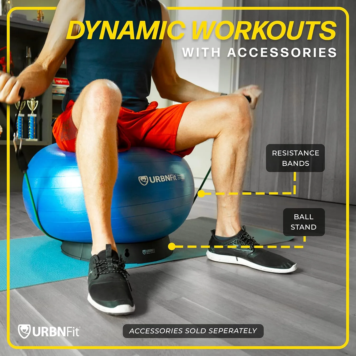 URBNFit Exercise Ball - Yoga Ball in Multiple Sizes for Workout, Pregnancy, Stability - Anti-Burst Swiss Balance Ball w/Quick Pump - Fitness Ball Chair for Office, Home, Gym