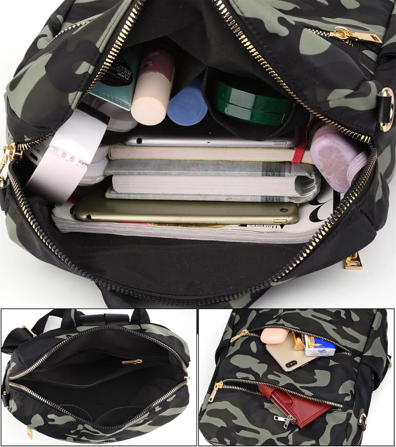 Uromee Backpack Purse for Women Waterproof Nylon Travel Fashon Camo Shoulder Bag Convertible