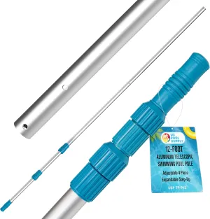 U.S. Pool Supply Telescoping Pole 12-Foot Aluminum Pool Pole Telescopic Cleaning, Adjustable 3 Piece Expandable Step-Up - Secure Locking Cams, Attach Connect Skimmer Net Rake Brush Vacuum Heads Hoses