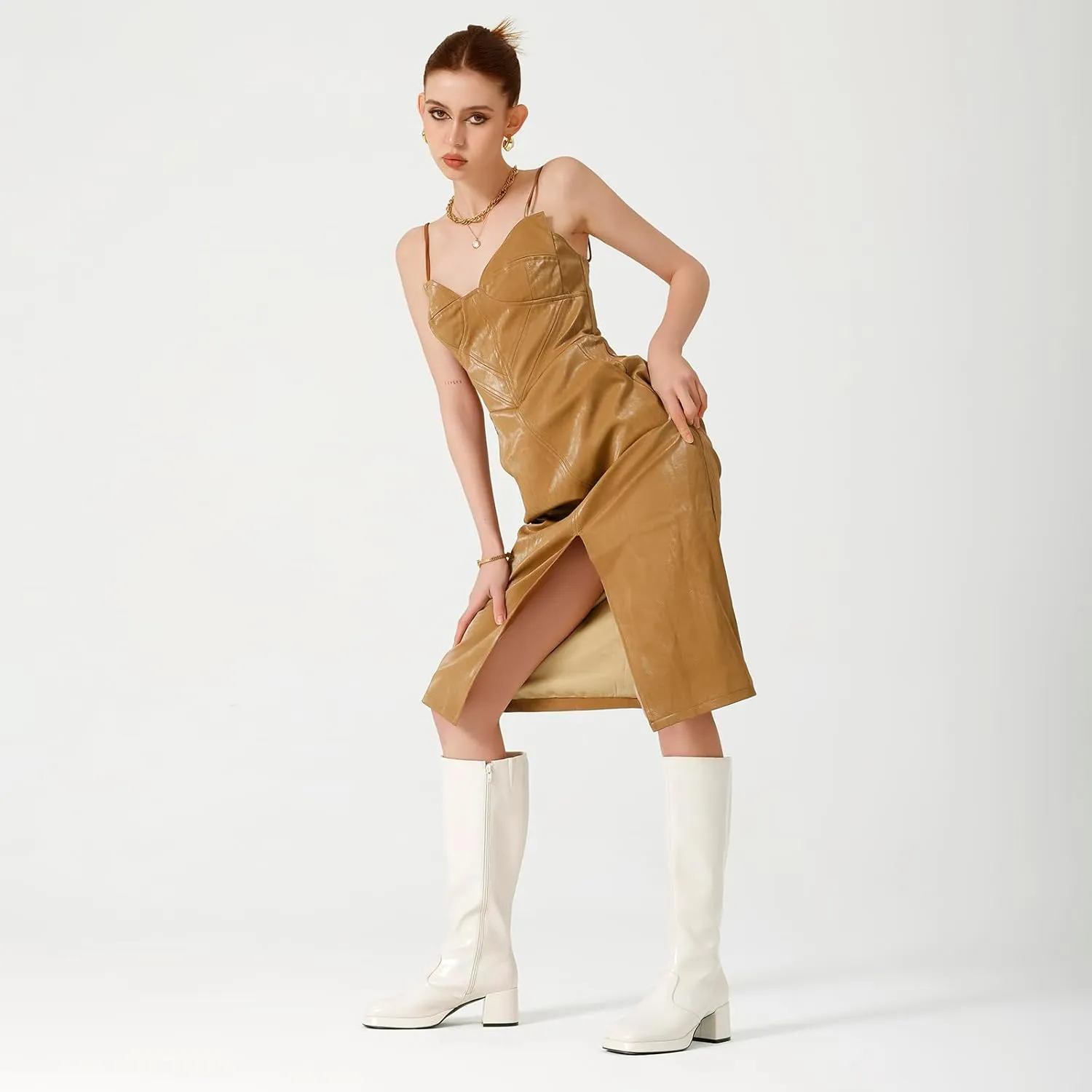 USIMAD Womens Knee High Boots - Chunky Heel Platform Boots with Square Toe, Side Zipper, Tall Length