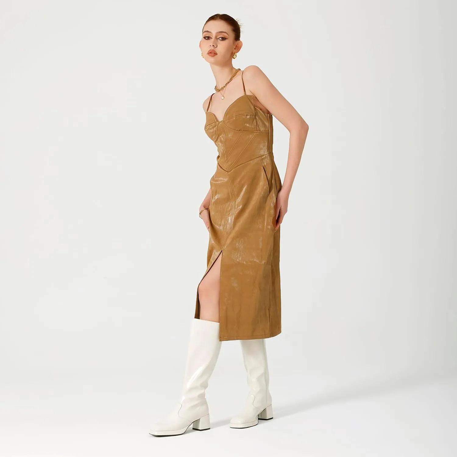USIMAD Womens Knee High Boots - Chunky Heel Platform Boots with Square Toe, Side Zipper, Tall Length