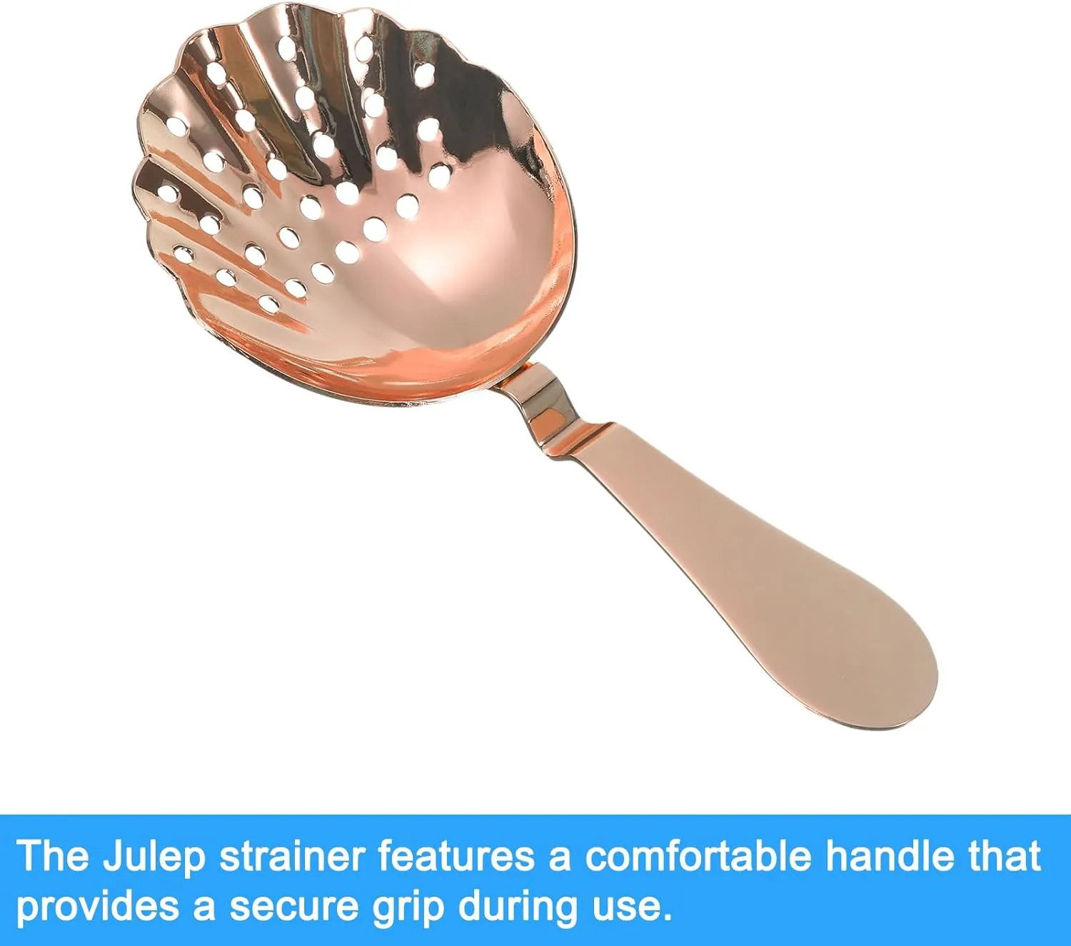 uxcell Julep Strainer, 1pcs - Stainless Steel Cocktail Strainer, Bar Strainer for Drinks, Strainer Spoon for Bartender (Rose Gold, 175mm)