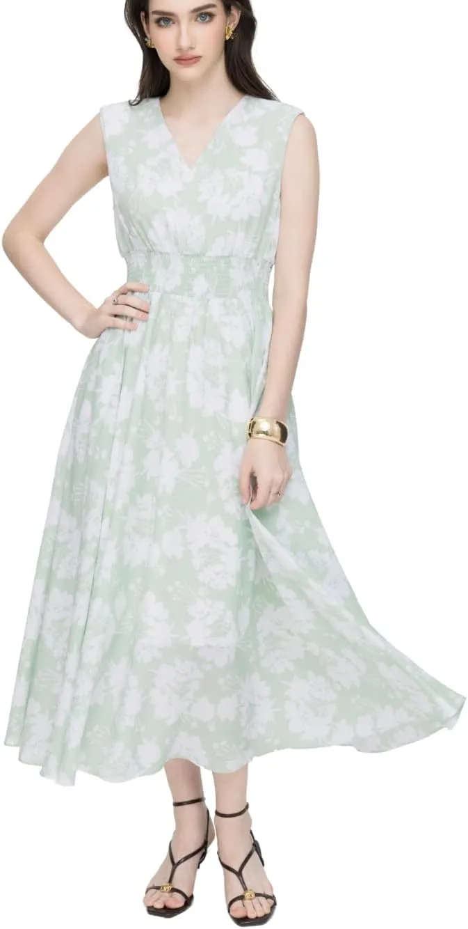 V-Neck Woven Flared Dress, a Fresh and Elegant Wardrobe Essential for Spring and Summer 2025