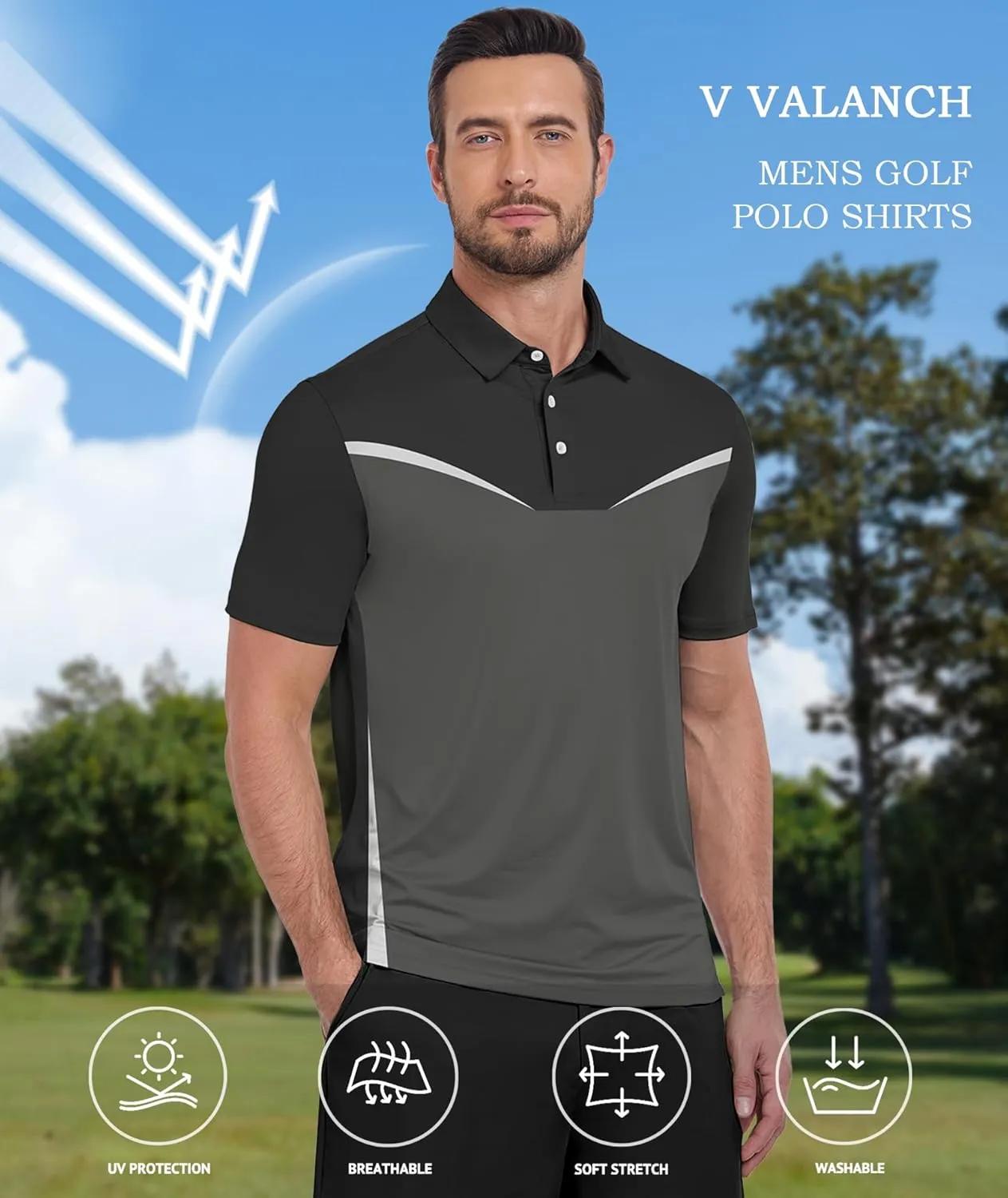 V VALANCH Mens Polo Shirts Short Sleeve Moisture Wicking Golf Tennis Polo Casual Shirts